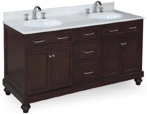 Kitchen Bath Collection KBC611WT Amelia Double Sink Bathroom Vanity with Marble Countertop, Cabinet with Soft Close Function and Undermount Ceramic Sink, White/Chocolate, 60"