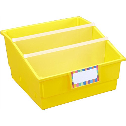 Really Good Stuff Large Plastic Book Organizer Bins, Dividers, Built-in Label Holder, 13.5" by 13.5" by 7.75" (Set of 4, Primary Colors) - For Picture Books, Large Reference Books in Classroom or Home - Thumbnail 2
