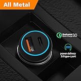 Type C USB Car Charger Power Delivery 2.0 Quick Charge 3.0 12V/24V Cigarette Lighter Outlet Adapter Car Socket Splitter with 1 PD and 1 QC 3.0 36W for iPad Pixel iPhone Samsung Cell Phone
