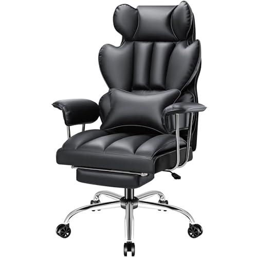 Furmax Big and Tall Office Chair, High Back Leather Gaming Chair with Footrest, Reclining Ergonomic Executive Chair with Lumbar Support for Heavy People 400lbs Home Office Desk Chairs (Black)