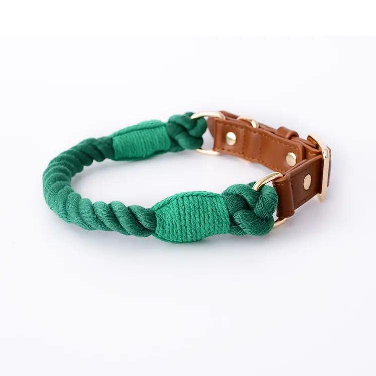 The Smug Dog Boston Rope Braided Collar for Dogs - Stylish Large Forest Green with D-Ring, Leather Finish & Golden Buckle -Soft Dog Collar for Small, Medium and large Dogs for Training,Walking