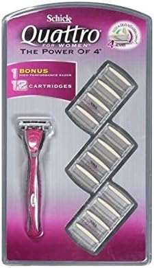 Schick Quattro for Women Razor, with 12 Cartridges + FREE Scunci Black Roller Pins, 18 Pcs