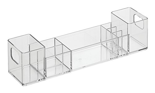 mDesign Cosmetic Makeup Storage Plastic Organizer Holder for Vanity Countertop Medicine Cabinet Shelf for Cosmetic Brushes, Beauty Products, Clear