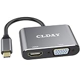 Colorfulday USB-C to HDMI VGA Adapter, 2 in 1 USB 3.1 Type C to VGA HDMI 4K UHD Converter Adaptor Thunderbolt 3 Compatible Dual Screen Display with Aluminium Compatible 2019/2018 MacBook, ChromeBook