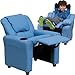 Flash Furniture Vana Vinyl Kids Recliner with Cup Holder, Headrest, and Safety Recline, Contemporary Reclining Chair for Kids, Supports up to 90 lbs., Light Blue