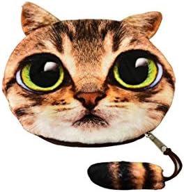 Cute Cat Face Zipper Coin Purse Money Wallet Handbag by Our Pet Stuff (Brown Cat - Green Eyes)