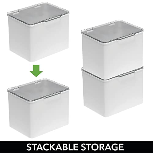 mDesign Plastic Bathroom Storage Organizer Box with Hinge Lid for