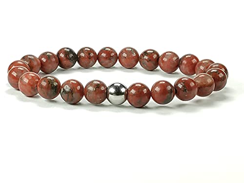 ZILALI Crystal Gemstone Beaded Bracelet, Natural 8mm Stone Bracelet for Women or Men Reiki Chakra Crystal Healing Bracelet for Gift Natural Sesame Red Jasper Stone