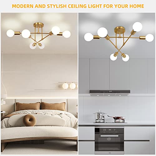namito Deckenleuchte Vintage Wohnzimmer, 6 Flammige Vintage Deckenlampe Retro Kronleuchter Gold Vergoldet für Esszimmer Küche Bar Restaurant, 230V, E27 Fassung, Ohne Lampen