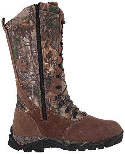 TECS 15" Men's Snakebite Boots, Leather + Suede, Waterproof for Hunting, Fishing, Hiking, Camping or Outdoors, Aggressive Rubber Outsole, Inside Zipper, Camo Laces, 8.5 M US