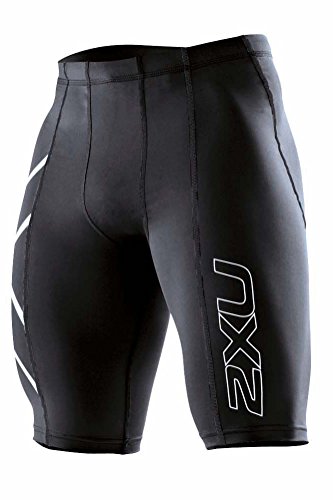 2XU Men's Basketball Compression Shorts, Black/Silver Logo, Large