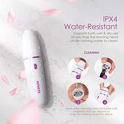 NOVETE Face Hair Remover for Women, Facial Hair Removal for Women, Painless Waterproof Electric Hair Shaver Trimmer with Built-in LED Light, USB Rechargeable Razor, for Chin Upper Lip Cheek Peach Fuzz - Thumbnail 3