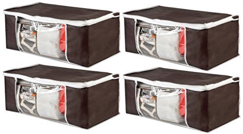 Luxehome Natural Thickened Non Woven Coffee Color Under Bed or Closet Storage Boxes, Set of 4