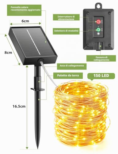 Giliwosy Outdoor Solar Lights, [2 Packs] 15+2M 150 LED Outdoor Solar String Lights, 8 Modes IP65 Waterproof Warm White Solar Garden Lights for Patio, Garden, Tree, Christmas, Weddings