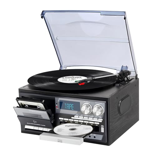Vintage 9-in-1 Turntable with Bluetooth, 3 Speed Turntable, CD & Cassette Player, AM/FM Radio, USB/SD Encoding, AUX In & RCA Out