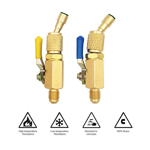 Air Jade Adapter 1/4’’SAE male and female with compact Ball valve for Refrigerant R410A R134A R22. 45 degrees, Shut-off Valve, connecting to Hose for air conditioner Charging and Recovery(3Pack)