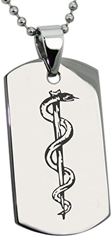 TioneerStainless Steel Rod of Asclepius Symbol Dog Tag Pendant Necklace