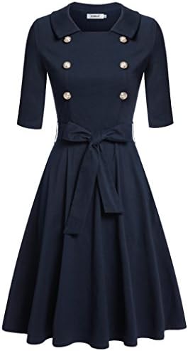 Women Vestido,Comila Vintage Classic Cutting Detail Zipper Wedding Dress Blue L