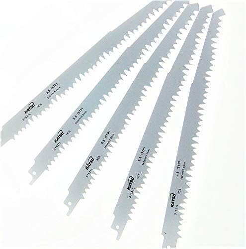 KATSU Reciprocating Saw Blade 9.5" 240mm 5TPI, Pack of 5 Wood Pruning Sabre Saw Blade Set for Cutting Wood PVC 138963