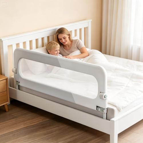 Garselay Barandilla para Cama de 1.5M，barandales para Cama Plegable，Altura Ajustable （66-78cm），Base en Forma de U y Correa de Fijación，para Todo Tipo de Colchones