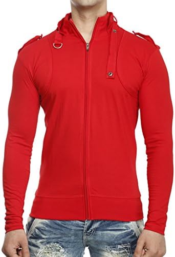 tees collection Men's Full Zip Buckle Neck Full Sleeve Red Colour T-Shirt