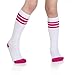 juDanzy 2 Pack of Baby, Toddler and Kids Knee High Tube Socks for Boys and Girls with Grips (4-6 Years, White with Purple & Hot Pink Stripes)