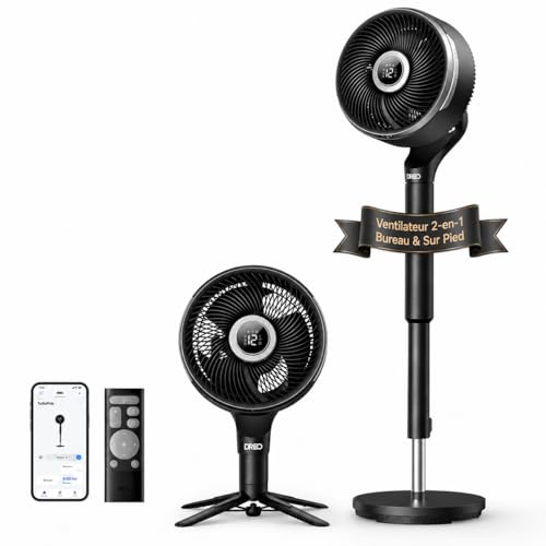 DREO Smart Pedestal Fan for Bedroom, 3D Oscillation 150°+100°, CirculAir Range 36.6m, Silent DC Motor, 12 Speed, 6 Modes, 20 dB, Remote Control, Timer 12 Hours