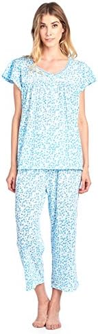 Casual Nights Women's Short Sleeve Capri Pajama Set - Floral/Green - 3X