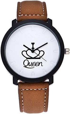Couples Quartz Watch Wristwatch Round Dial Men's/Women's Wrist Watches, Cuitan Fashion PU Faux Leather Band Wrist Watch for Women Men Students Lovers Gift (Brown Wrist Watch - Queen)