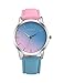 COOKI Women Rainbow Watches Clearance Female Watches Lady Watches Cheap Watches Leather Watch-H15 (Pink Blue)