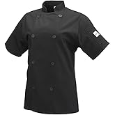 Mercer Culinary M61032BKM Genesis Women's Short Sleeve Chef Jacket with Traditional Buttons, Medium, Black