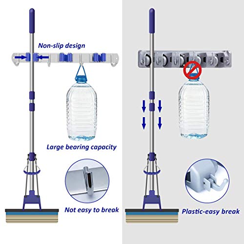 Broom Holder Wall Mount, Broom Organizer,Speensun Stainless Steel Heavy Duty Tool 1 Mop Broom Holder With 3 Racks 4 Hooks for Bathroom Home Kitchen Garage Garden Storage Organization. - Thumbnail 2