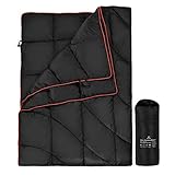 REDCAMP Down Camping Blanket, Packable Down Blanket Water Resistant Warm and Lightweight for Camping Hiking, 650 Fill Power, Blue/Black