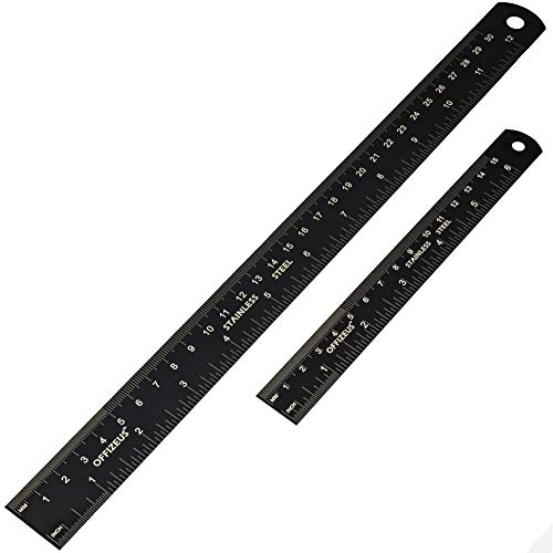 Metal Ruler 12/6 Inch Set - Stainless Steel Straight Edge Rulers - Flexible Laser Etched Scales with Centimeters and Inches - Best Drafting Tool for School & Office - Makes A Great Gift for Student