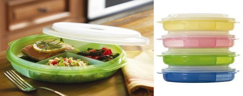 BW MICROWAVE DIVIDED PLATES WITH VENTED LIDS - (SET OF 4 IN ASSORTED COLORS)