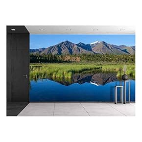 Mckinley Reflection in Lake on Alaska - Removable Wall Mural | Self-Adhesive Large Wallpaper - 66x96 inches