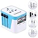 International Travel Adapter, All in One Universal Worldwide European Power Plug with 2.4A 4-Port USB Wall Charger for USA EU UK AUS Blue