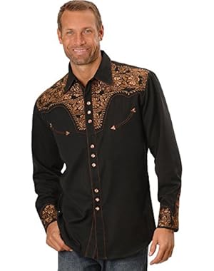 Men's Floral Embroidered Western Shirt - P-634Blk