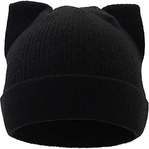LUCKYBUNNY Cat Ear Beanie for Women Girls, Autumn Winter Knit Cuff