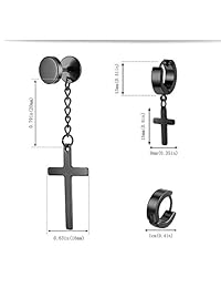 9 Pairs Stainless Steel Cross Earrings Vintage Hoop Huggie Earrings Cross Dangle Hinged Stud Earrings Set for Men and Women