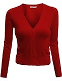 Doublju Womens Long Sleeve V-Neck Button Down Fine Knit Crop Cardigan