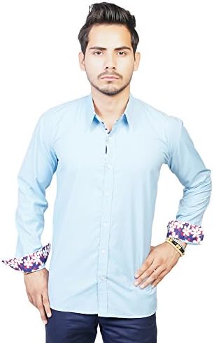 Trendster Sky Blue Full Sleeve Shirt With Folar Inner Design