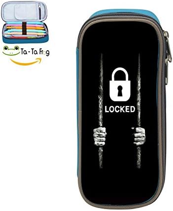 Custom Locked Hands Pencil Case - Big Capacity Double Zipper Multifunctional Blue Stationery Bag For Girls Boys