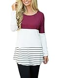 FARYSAYS Women's Color Block Striped Crewneck Patchwork Long Sleeve Comfy Tunic Tops