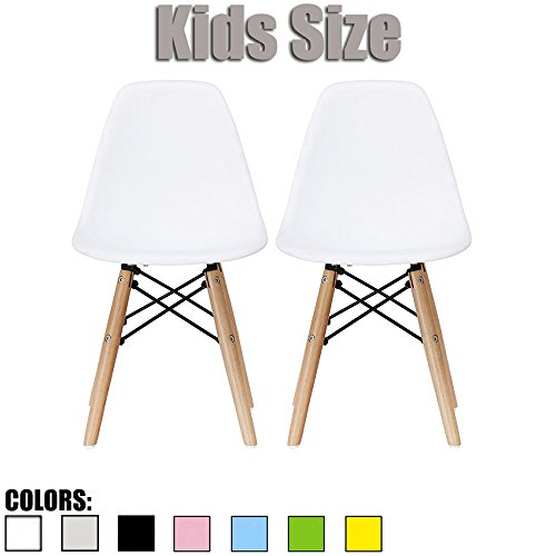 2xhome - Set of Two (2) - White - Eames Chair For Kids Size Eames Chair Size Side Chairs Eames Chairs White Seat Natural Wood Wooden Legs Eiffel Childrens Room Chairs No Arm Arms Armless Plastic