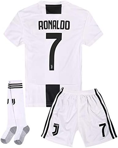2018-2019 Season Home Juventus Ronaldo #7 Kids & Youth Soccer Jersey & Shorts & Socks Color White