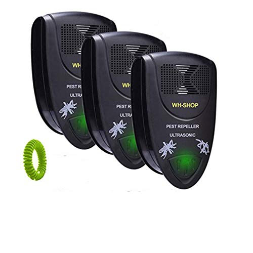 WH-SHOP Ultrasonic Pest Repellent - Highly Effective Plug-in Electronic Insect Repeller, Indoor Pest Control for Mice, Bugs, Mosquito, Uses Sonic Sound,Set of 3 Buy it and get one Mosquito Bracelet