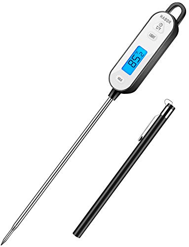 Habor IPX7 Waterproof Meat Thermometer, 5.8” Long Probe Instant Read Digital Backlight And Hold Function For Home Kitchen Outdoor Cooking BBQ Fry Food Milk Yogurt