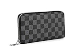 Daisy Rose Women’s Checkered Zip Around Wallet and Phone Clutch - RFID Blocking with Card Holder Organizer -PU Vegan Leather, Black