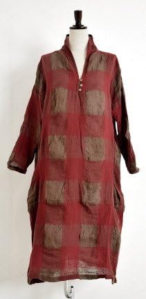 Amazon Co Jp Ichi Antiquites イチアンティークス Br ウールリネンブロックチェックスリットボタンワンピース Size Free Color B Bordeaux 服 ファッション小物